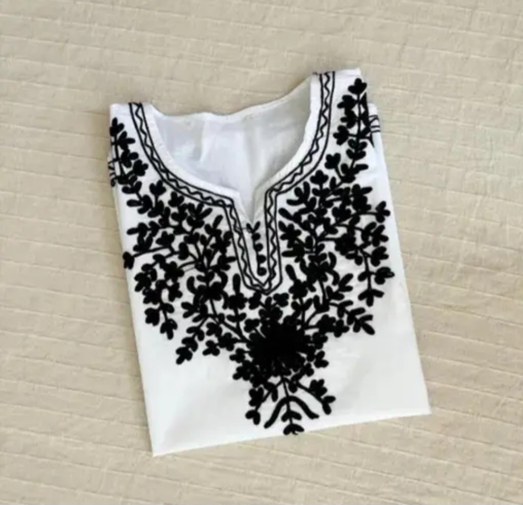 STYLISH TOP CHIKAN-KARAHI WHITE BASE AND BLACK EMBROIDERY