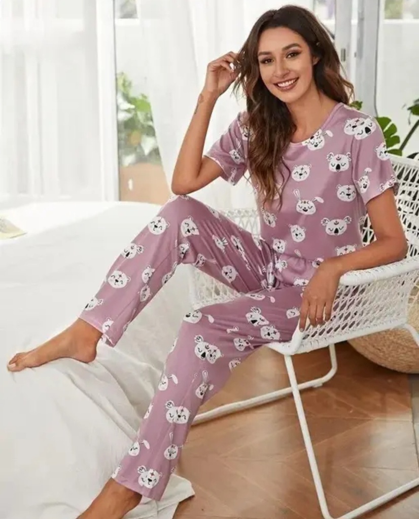 Women Printed Comfortable Night Suit And Night Dress In Blue With Cloude Prined