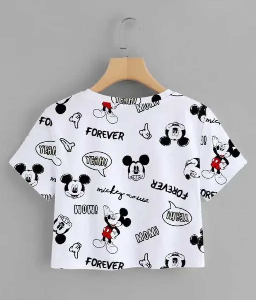 Trendy Printed Crop Tshirt Round Neck Top For Womens