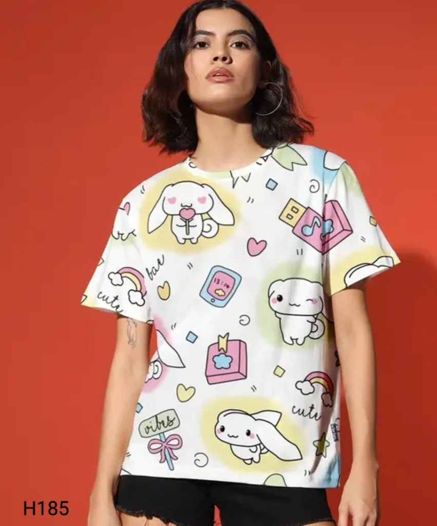 WOMEN LOOSE FIT HALF SLEEVE ALL OVER PRINT TSHIRT