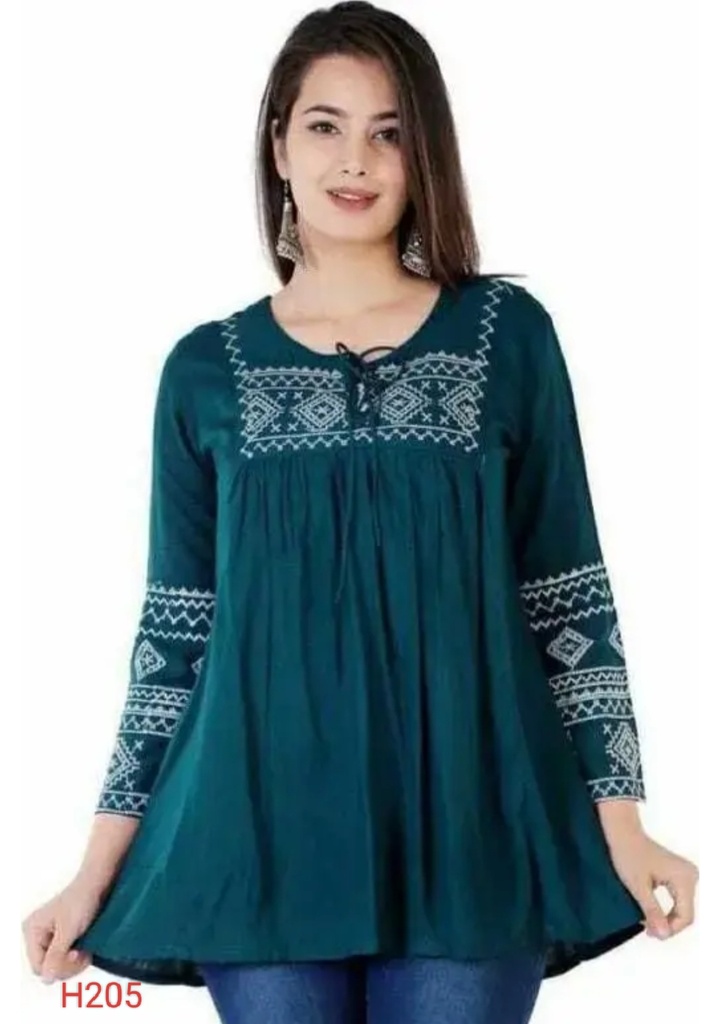 Women Embrodery Green Top, Frock_Top,Kurti_Top