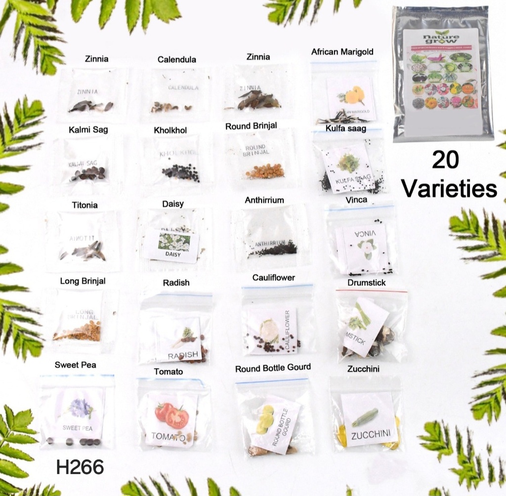 20 Varieties of Vegetable & Flower Seeds Combo (1 Pkt. / 20 Varieties)