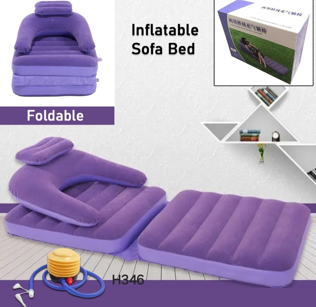 2 in 1 Air Mattress & Lounger, Portable Inflatable Mattress Air Sofa With Air Hand Pump (175×75 cm)