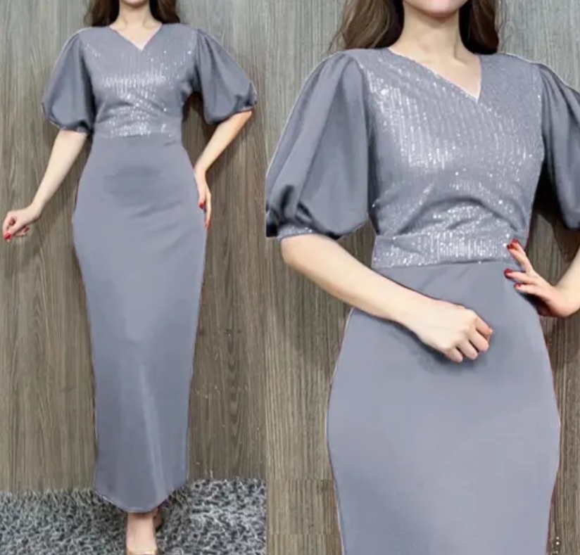 Maxi Dress with Puff Sleeves