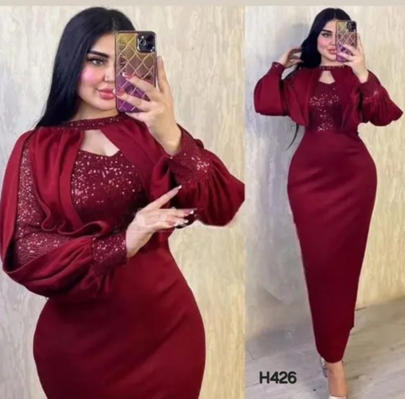 Dress with Sequin Detailing and Statement Sleeves