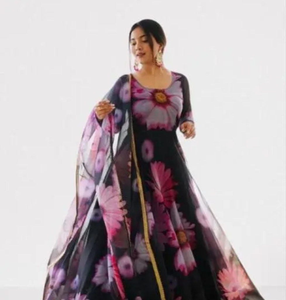 Readymade Party Wear Kurti Dupatta One Piece Gown With Dupatta Summer Wear Floral Printed Elegant Look 