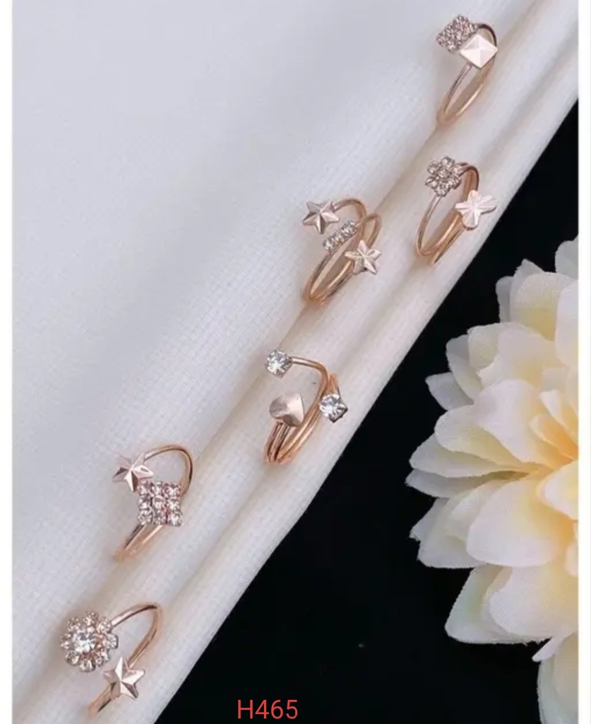 Rose Gold Plated 6 Piece White Crystal Drop Heart Multi Designs Ring Set For Women & Girls