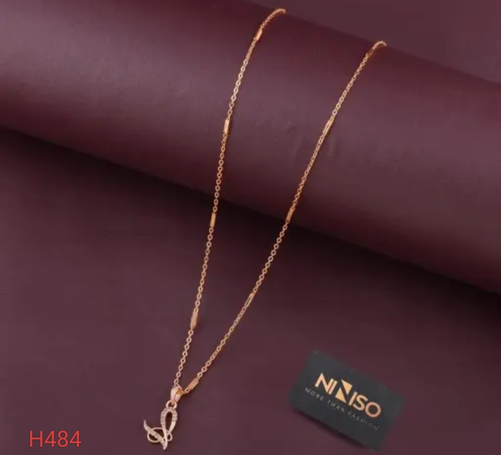 Niniso V Letter Trendy Alphabet Pendal In Rose Gold Fancy Chain For Girls's & Women's In 18 Inch