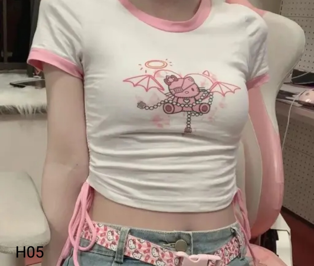 Women's & Girls Slogan Graphic Drawstring side Crop top