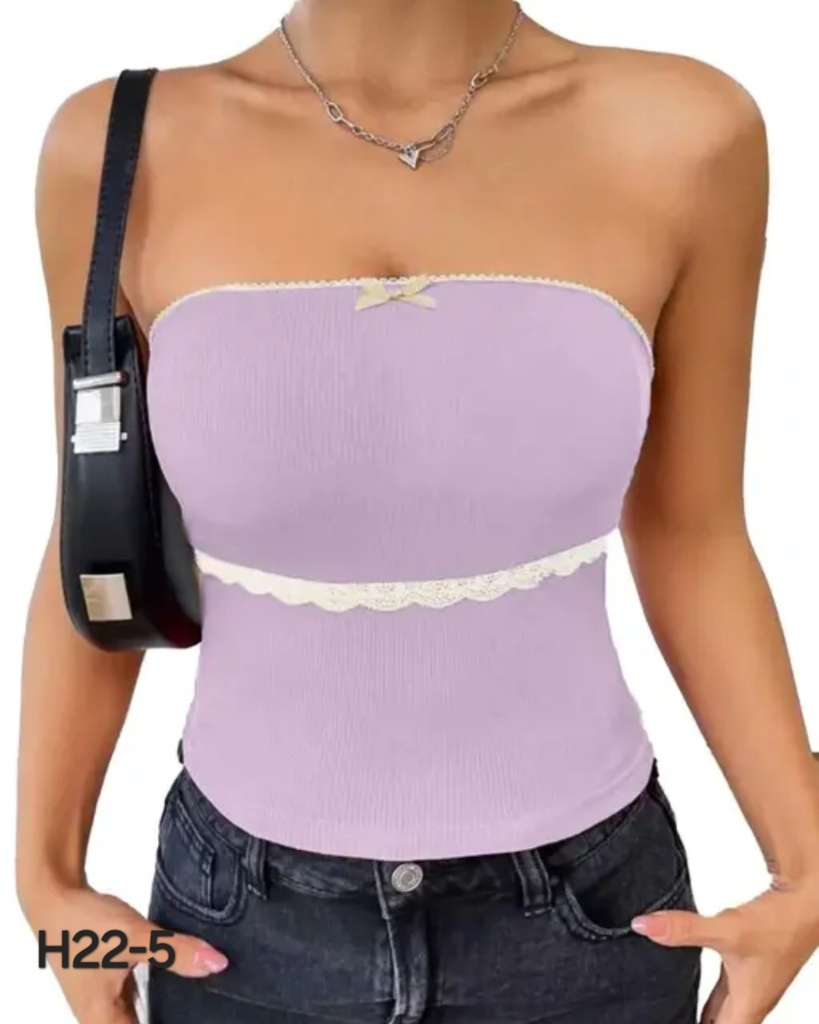 Solid Women Lace Detailed Bow Front Tube Top