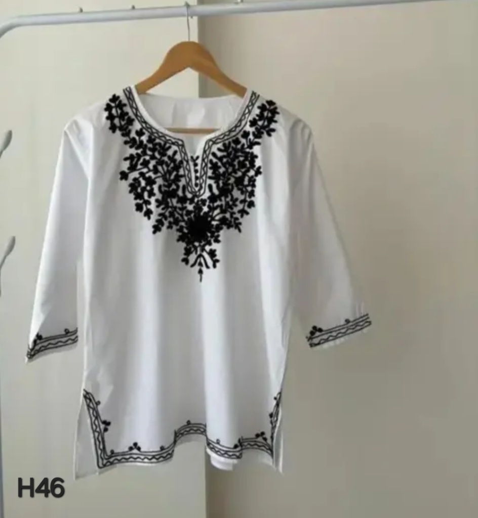 STYLISH TOP CHIKAN-KARAHI WHITE BASE AND BLACK EMBROIDERY