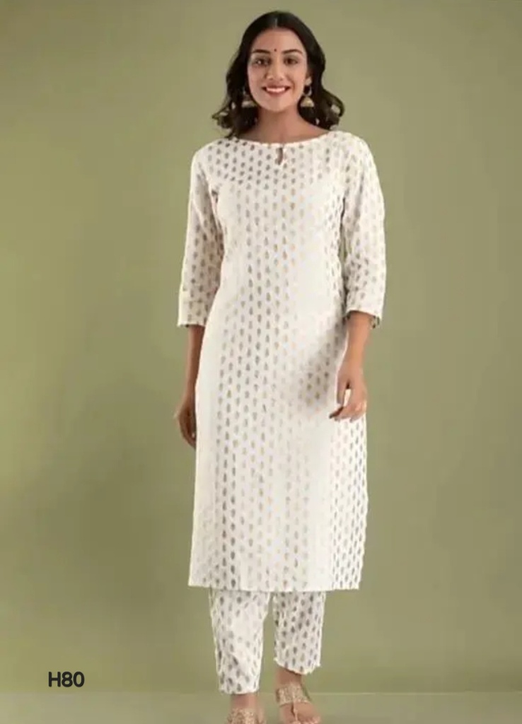 Straight Rayon White Kurti With Pant For Women/girls