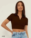 Crop v-neck shirt collar half sleeves top