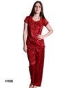 Maroon Satin Nightwear Night Suit Top & Pajama Set
