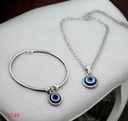Silver Evil Eye Pendant and Bracelet Combo For Girls and Womens