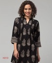 Hive91 34" Rayon Black Jaipuri Tunic Front Pleats 3/4 sleeves, Mandarin Collar