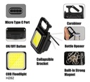 Mini Rechargeable Keychain Flashlight - 4 Light Modes with Folding Bracket & Magnetic Base