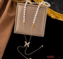 Thrillz Golden Chain Necklace For Women Pearl Butterfly Tassel Long Chain Necklace For Women Girls Love Gifts Neckwear Pendant Necklace Jewellery